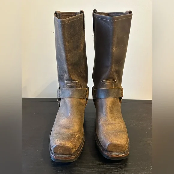 Frye Harness 12R Brown Leather Boots Square Toed Women’s Size 10 M - Picture 3 of 10